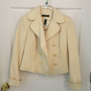 NWT Ralph Lauren Petite Cream Double Breasted Wool Jacket Size 2